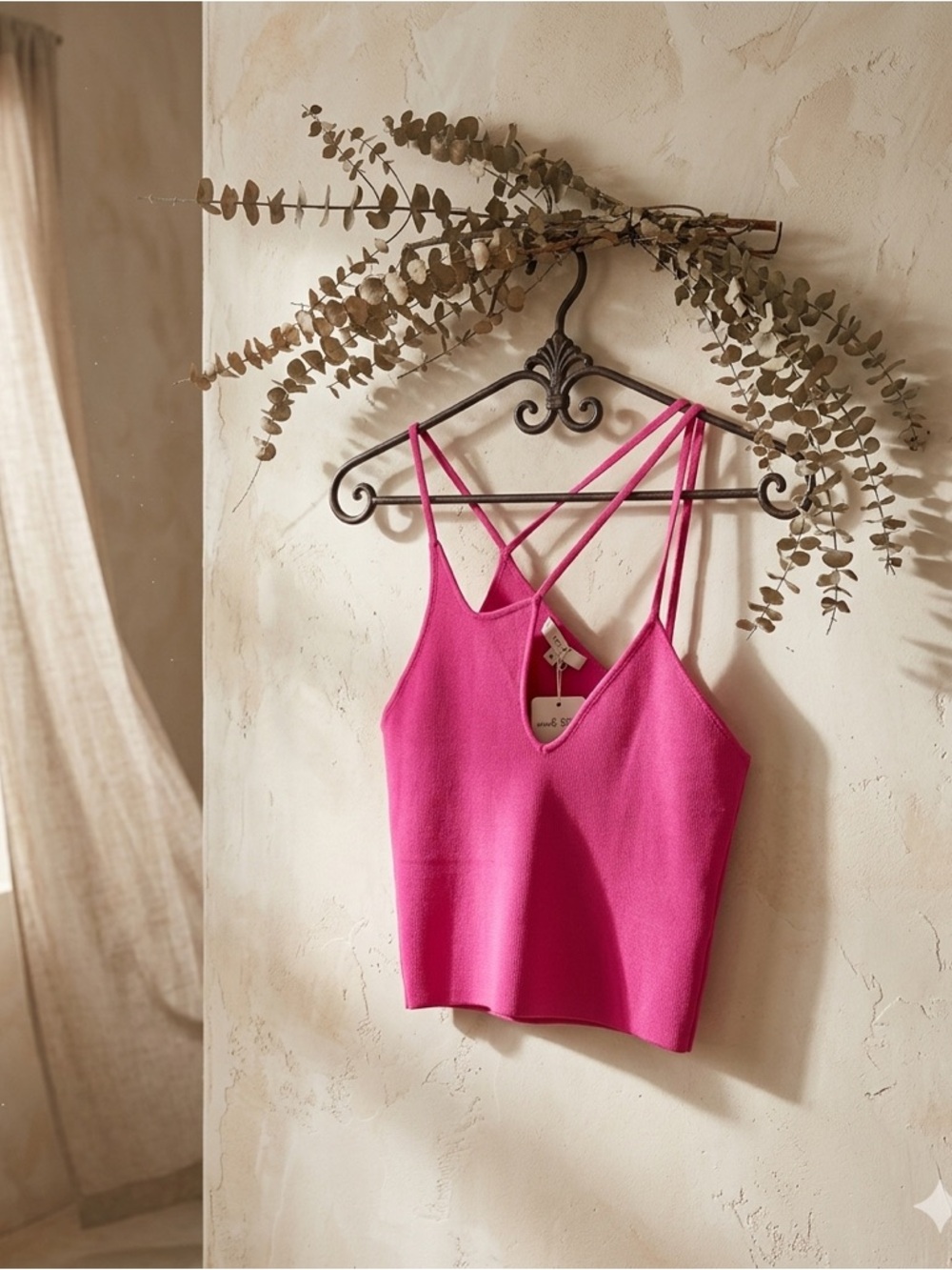 The Sei Hot Pink 3 Strap Strappy Cut Out Asymmetrical Tank Top NWT Medium